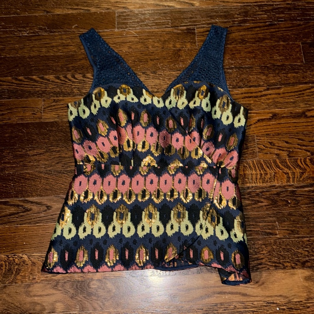 Anthropologie Tank with Faux Wrap, double Layer look, sheer shoulder straps Sz 2